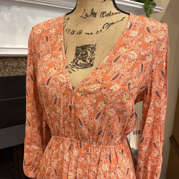 Altar’d State Kira Burnt Orange Peach Floral Boho Dress NWT Small - Picture 3 of 6